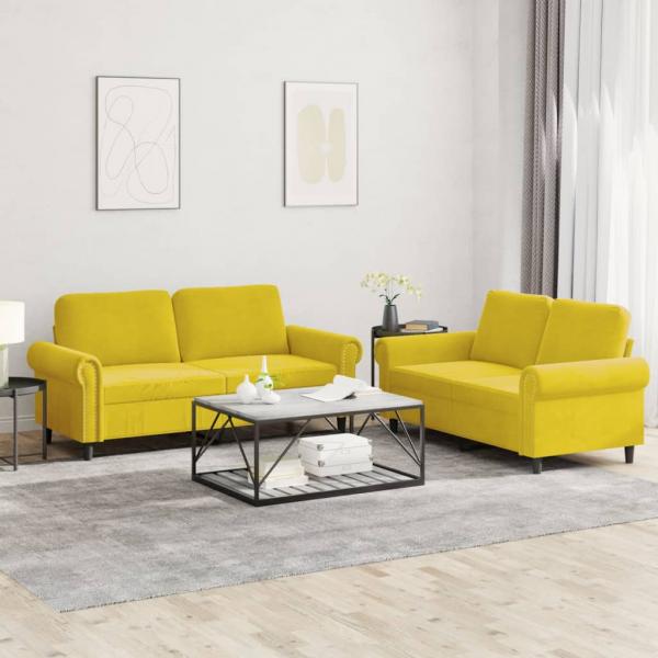 ARDEBO.de - 2-tlg. Sofagarnitur mit Kissen Gelb Samt