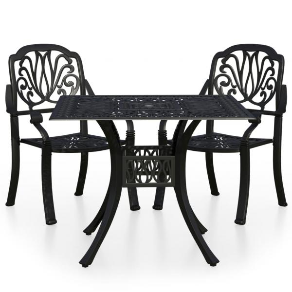 3-tlg. Bistro-Set Aluminiumguss Schwarz