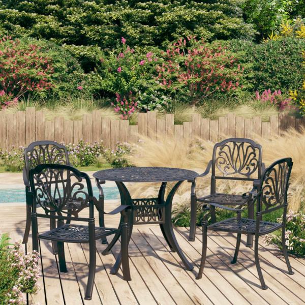 ARDEBO.de - 5-tlg. Bistro-Set Aluminiumguss Schwarz