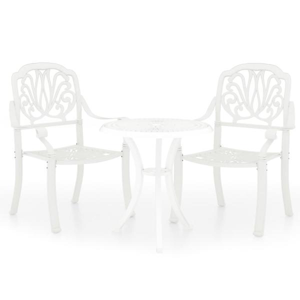 3-tlg. Bistro-Set Aluminiumguss Weiß