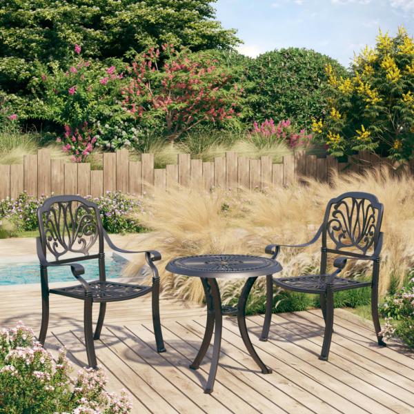ARDEBO.de - 3-tlg. Bistro-Set Aluminiumguss Schwarz