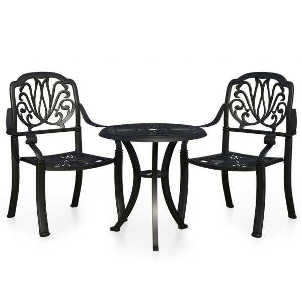 3-tlg. Bistro-Set Aluminiumguss Schwarz