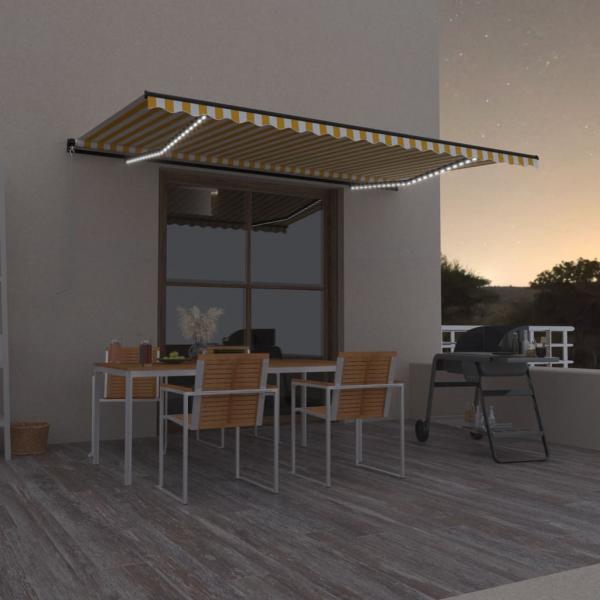 ARDEBO.de - Markise Manuell Einziehbar mit LED 500x350 cm Gelb & Weiß