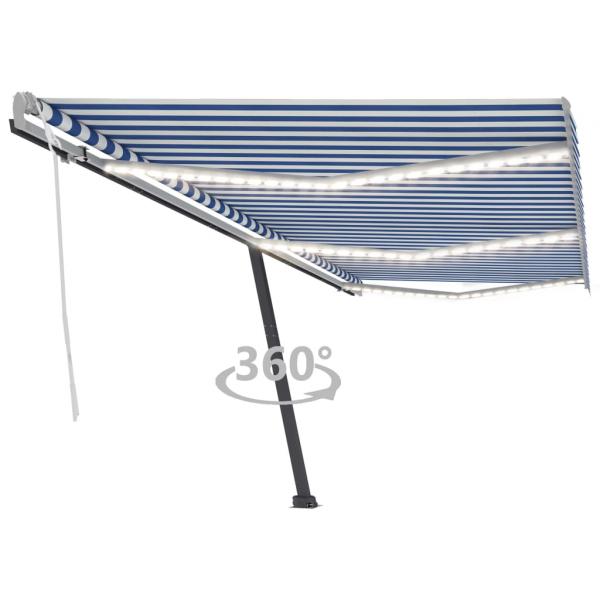 ARDEBO.de - Markise Manuell Einziehbar mit LED 600x350 cm Blau und Weiß