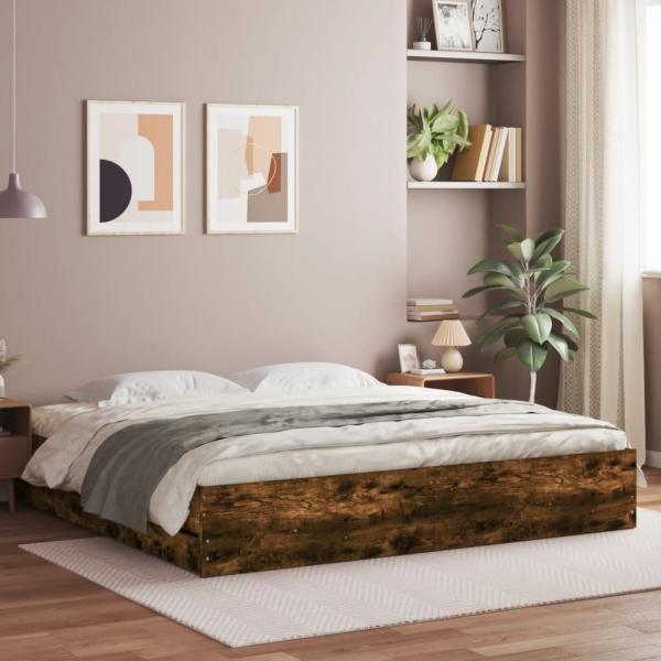ARDEBO.de - Bettgestell mit Schubladen Räuchereiche 160x200cm Holzwerkstoff