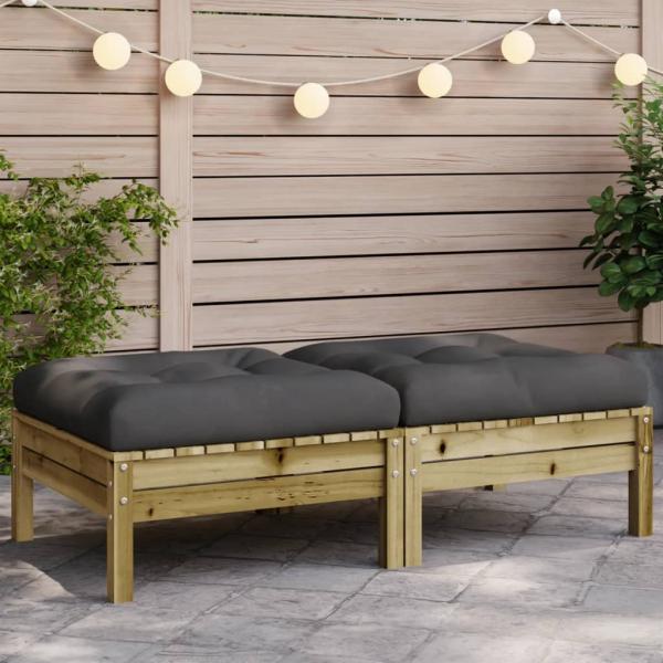 ARDEBO.de - Gartenhocker mit Kissen 2 Stk. Kiefernholz Imprägniert