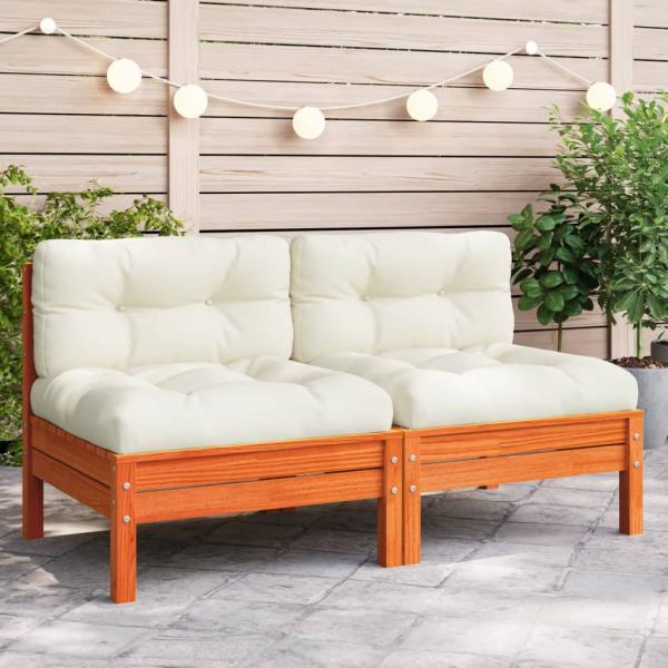 ARDEBO.de - Gartensofa ohne Armlehnen mit Kissen Wachsbraun Kiefernholz