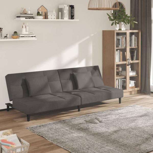 ARDEBO.de - Schlafsofa 2-Sitzer mit 2 Kissen Dunkelgrau Samt
