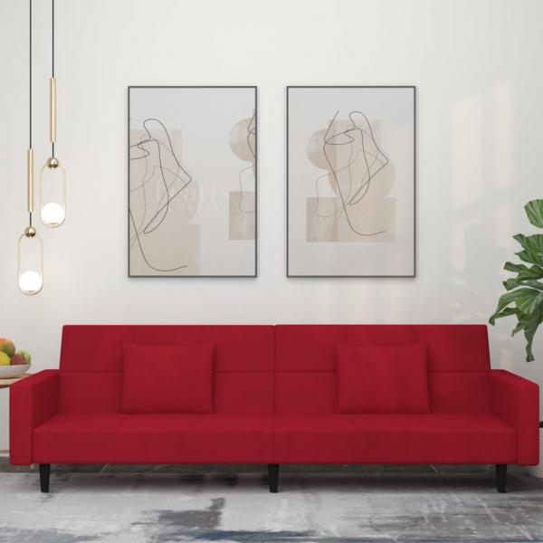 ARDEBO.de - Schlafsofa 2-Sitzer mit 2 Kissen Weinrot Samt