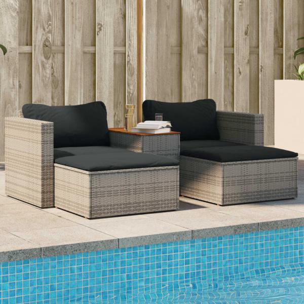 ARDEBO.de - 5-tlg. Garten-Sofagarnitur mit Kissen Grau Poly Rattan Akazie