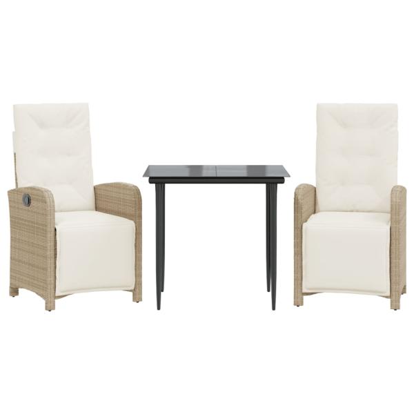 3-tlg. Bistro-Set mit Kissen Beige Poly Rattan