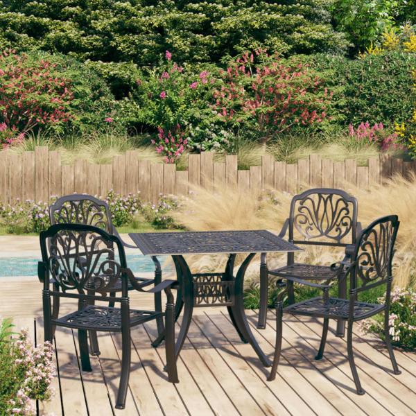 ARDEBO.de - 5-tlg. Bistro-Set Aluminiumguss Schwarz