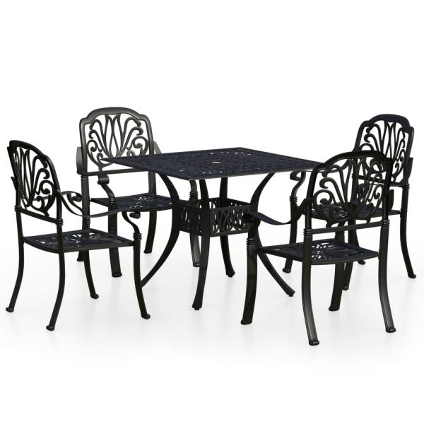 5-tlg. Bistro-Set Aluminiumguss Schwarz