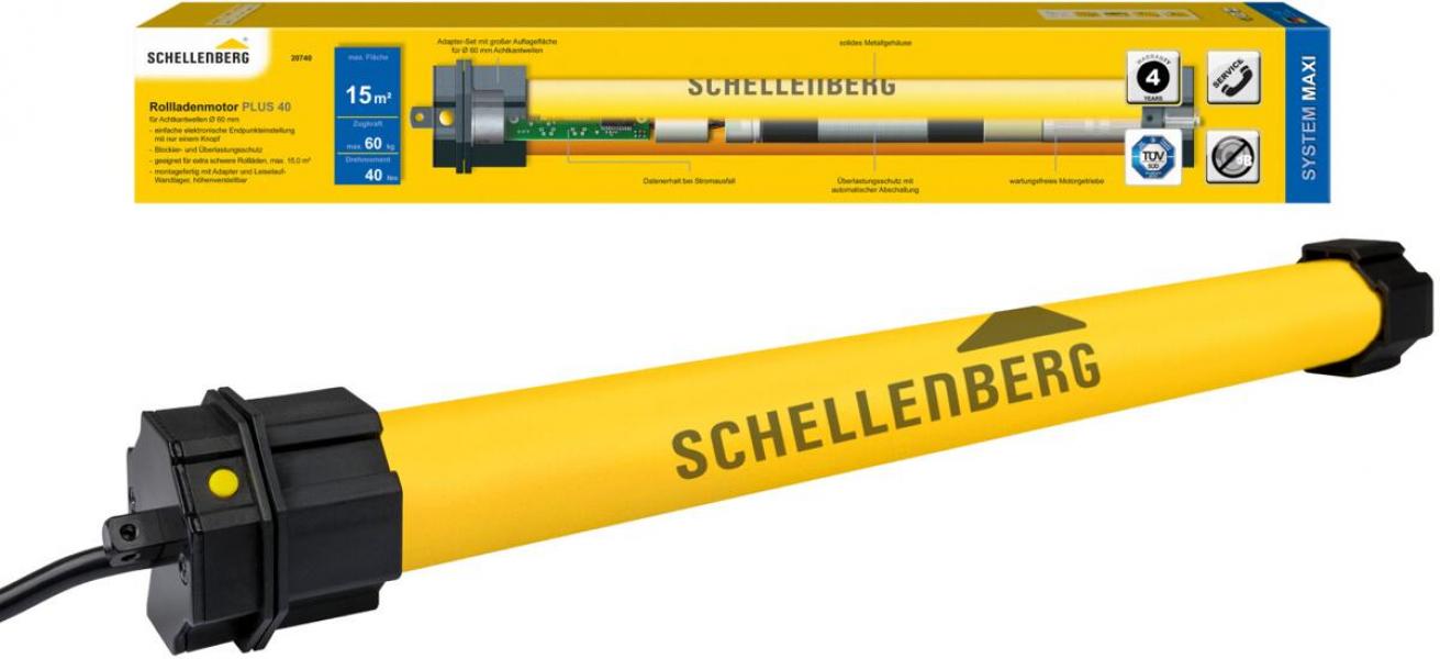 ARDEBO.de Schellenberg Plus 40 Nm Maxi Rohrmotor, bis 15 m² Fläche, elektronische Endlageneinstellung per Knopfdruck (20740)