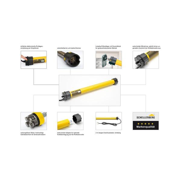 Schellenberg Plus 40 Nm Maxi Rohrmotor, bis 15 m² Fläche, elektronische Endlageneinstellung per Knopfdruck (20740)