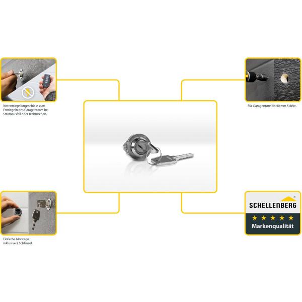 Schellenberg Notentriegelungsschloss für Garagentorantriebe, silber (60511)