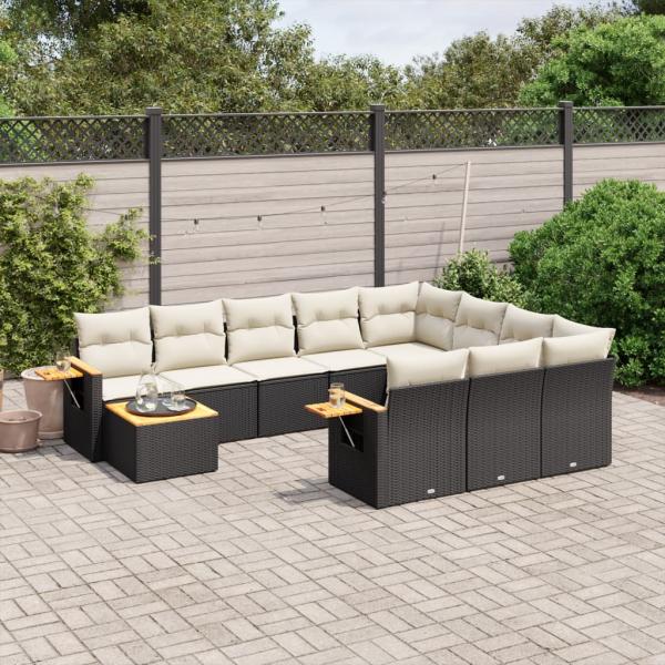 ARDEBO.de - 11-tlg. Garten-Sofagarnitur mit Kissen Schwarz Poly Rattan