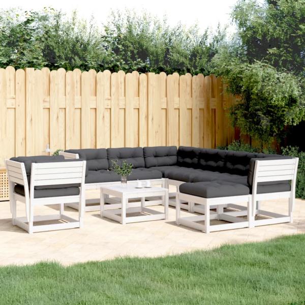 ARDEBO.de - 8-tlg. Garten-Lounge-Set mit Kissen Weiß Massivholz Kiefer