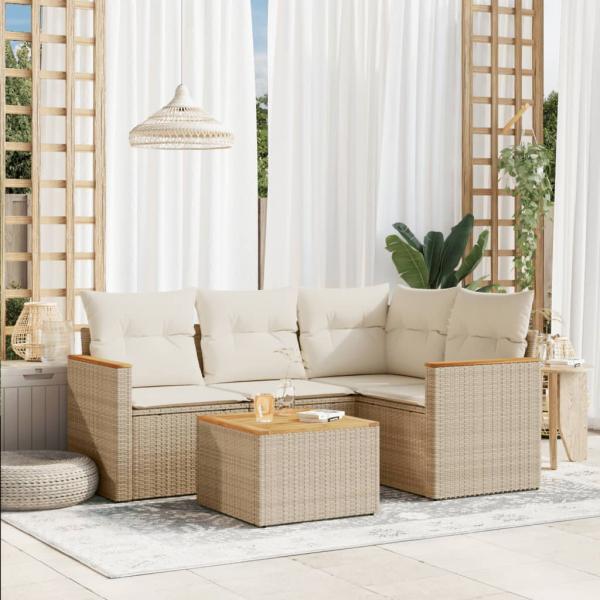 ARDEBO.de - 5-tlg. Garten-Sofagarnitur mit Kissen Beige Poly Rattan