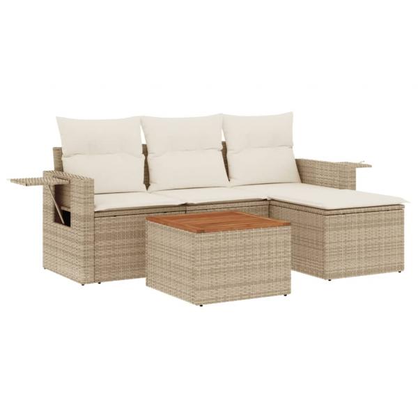 5-tlg. Garten-Sofagarnitur mit Kissen Beige Poly Rattan