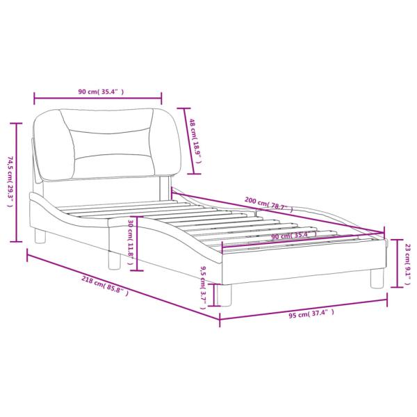 Bettgestell mit Kopfteil Creme 90x200 cm Stoff