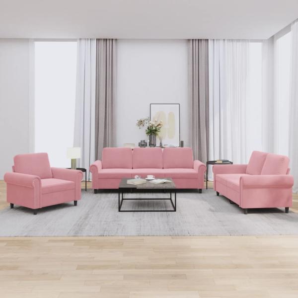 ARDEBO.de - 3-tlg. Sofagarnitur mit Kissen Rosa Samt