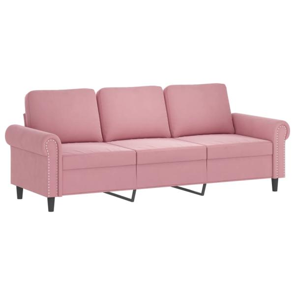 3-tlg. Sofagarnitur mit Kissen Rosa Samt