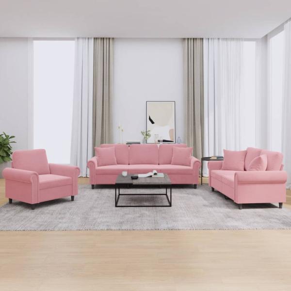 ARDEBO.de - 3-tlg. Sofagarnitur mit Kissen Rosa Samt