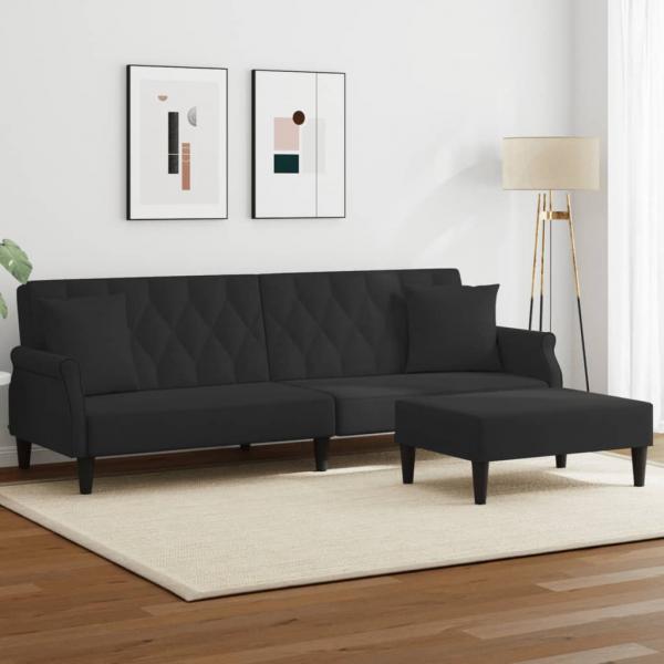 ARDEBO.de - Schlafsofa 2-Sitzer mit Kissen und Fußhocker Schwarz Samt