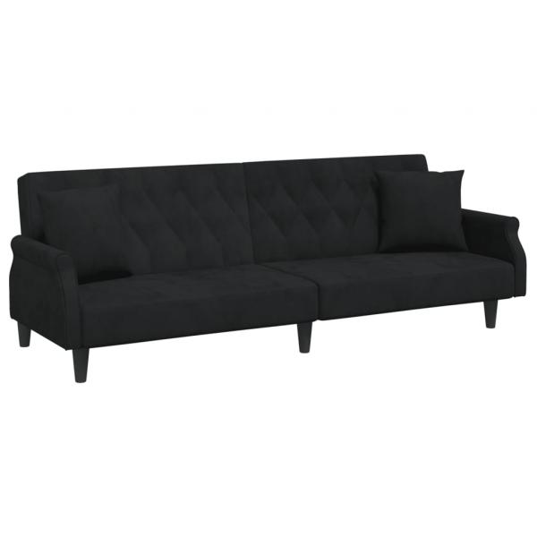 Schlafsofa 2-Sitzer mit Kissen und Fußhocker Schwarz Samt