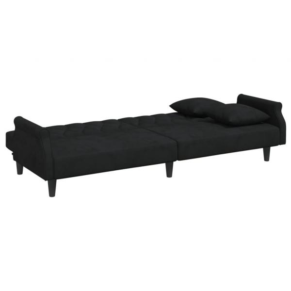Schlafsofa 2-Sitzer mit Kissen und Fußhocker Schwarz Samt