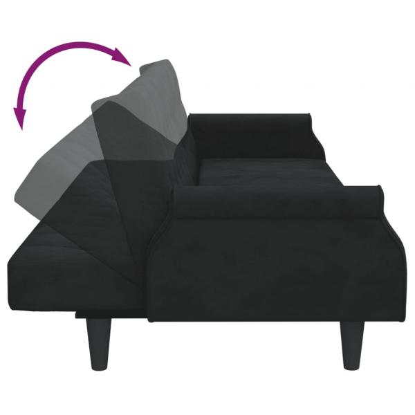 Schlafsofa 2-Sitzer mit Kissen und Fußhocker Schwarz Samt