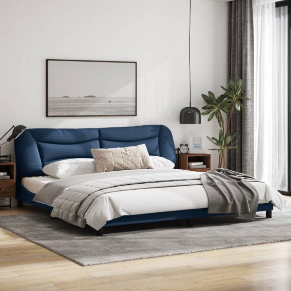 Bettgestell mit Kopfteil Blau 200x200 cm Stoff