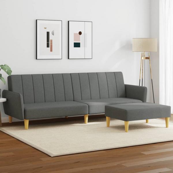 ARDEBO.de - Schlafsofa 2-Sitzer mit Fußhocker Dunkelgrau Stoff