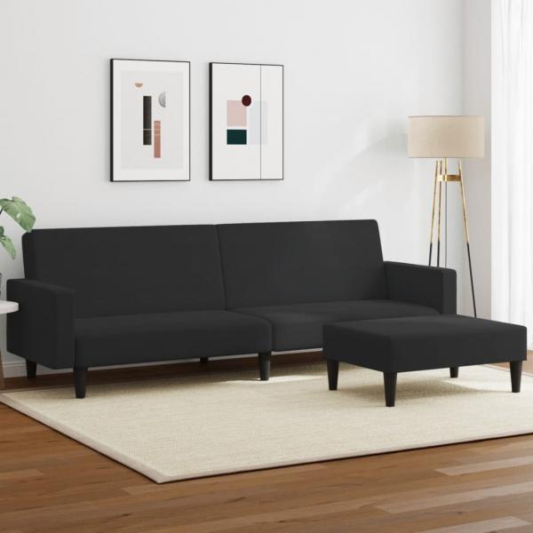 ARDEBO.de - Schlafsofa 2-Sitzer mit Fußhocker Schwarz Samt