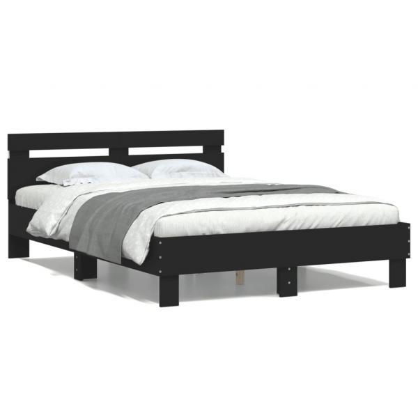 ARDEBO.de - Bettgestell mit Kopfteil LED-Beleuchtung Schwarz 135x190 cm