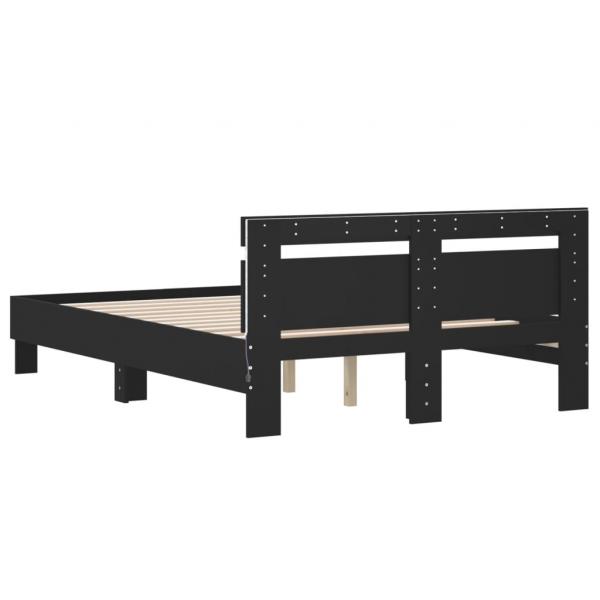 Bettgestell mit Kopfteil LED-Beleuchtung Schwarz 135x190 cm