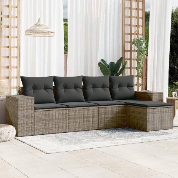 ARDEBO.de - 5-tlg. Garten-Sofagarnitur mit Kissen Grau Poly Rattan