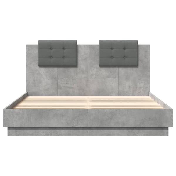 Bettgestell mit Kopfteil und LED-Leuchten Betongrau 120x200 cm