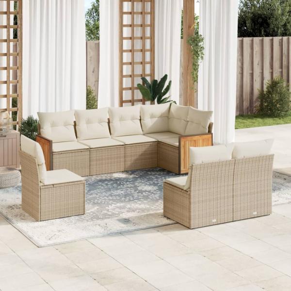 ARDEBO.de - 8-tlg. Garten-Sofagarnitur mit Kissen Beige Poly Rattan