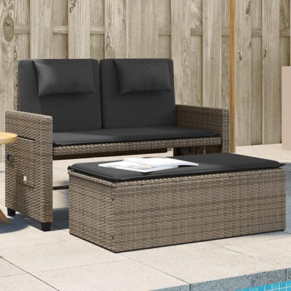 ARDEBO.de - Gartenbank Verstellbar mit Kissen Grau Poly Rattan