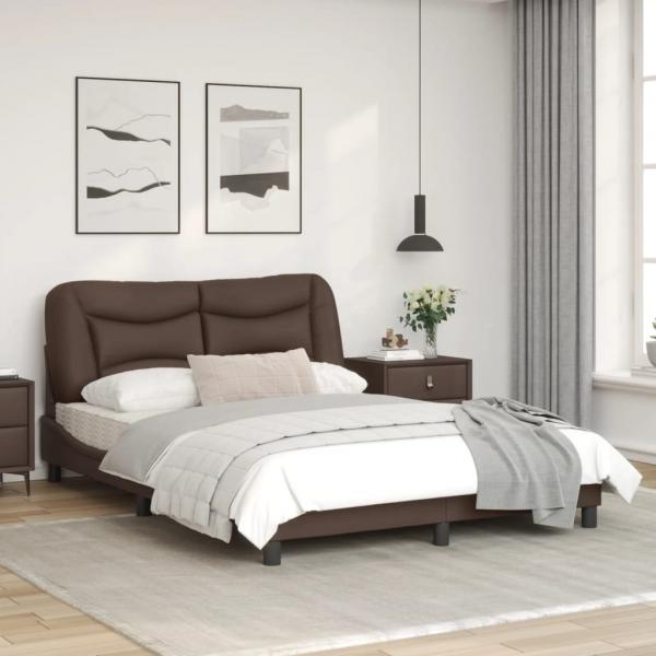 Bettgestell mit Kopfteil Braun 140x190 cm Kunstleder