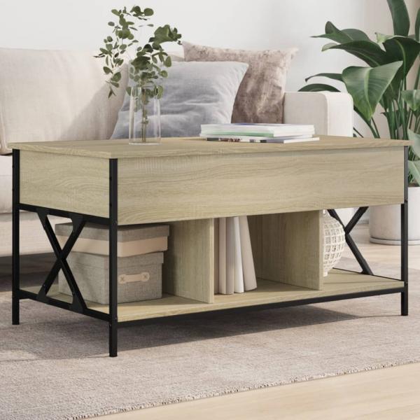 ARDEBO.de - Couchtisch Sonoma-Eiche 100x55x50 cm Holzwerkstoff und Metall
