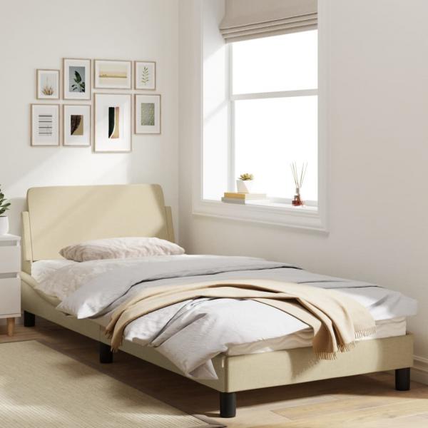 Bettgestell mit Kopfteil Creme 90x200 cm Stoff