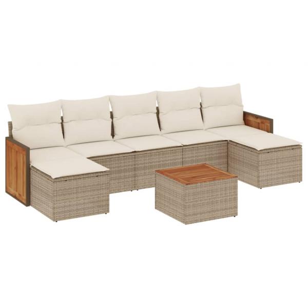 8-tlg. Garten-Sofagarnitur mit Kissen Beige Poly Rattan