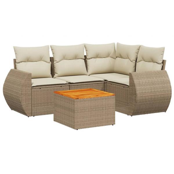 ARDEBO.de - 5-tlg. Garten-Sofagarnitur mit Kissen Beige Poly Rattan