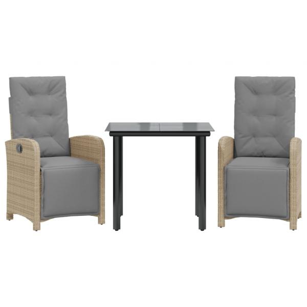 3-tlg. Bistro-Set mit Kissen Beige Poly Rattan