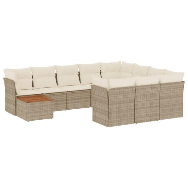 ARDEBO.de - 11-tlg. Garten-Sofagarnitur mit Kissen Beige Poly Rattan