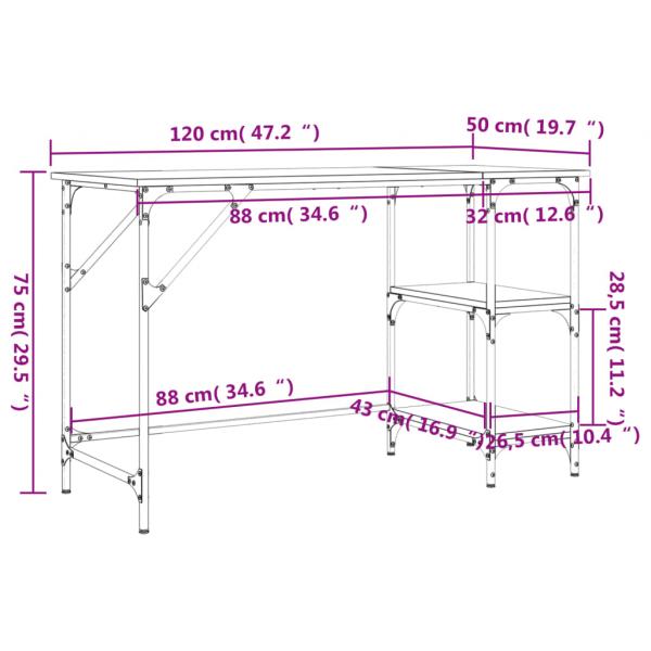Schreibtisch Räuchereiche 120x50x75 cm Metall Holzwerkstoff