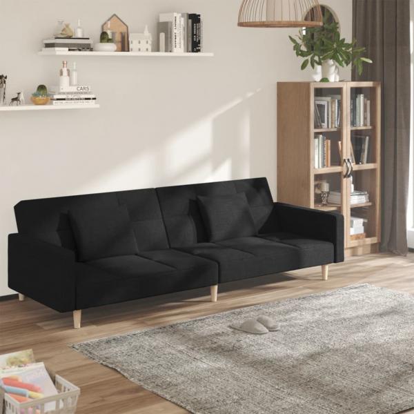 ARDEBO.de - Schlafsofa 2-Sitzer mit 2 Kissen Schwarz Stoff